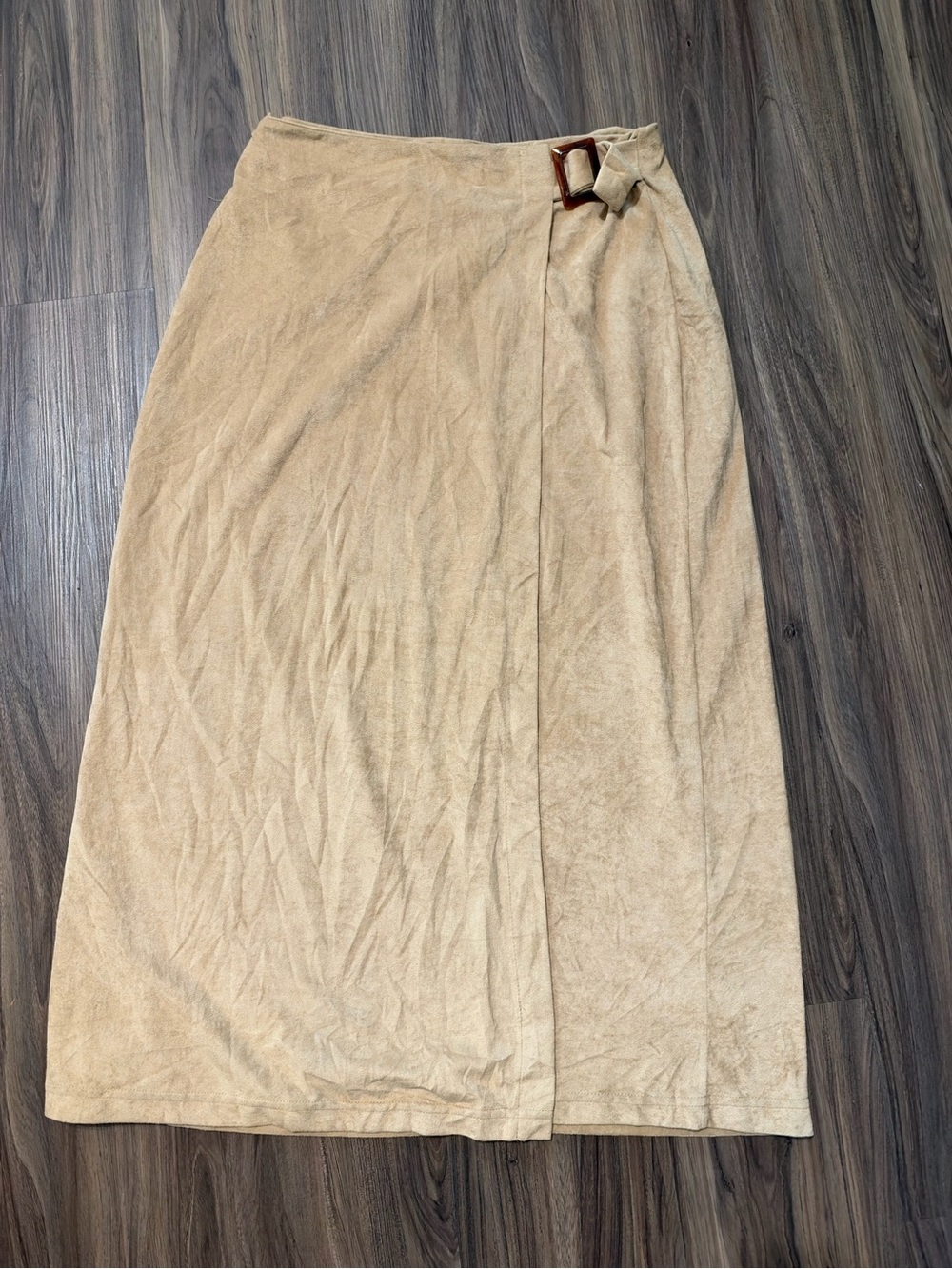 Vintage Beige Wrap-Style Maxi Skirt with Buckle Detail by Marcy Allan